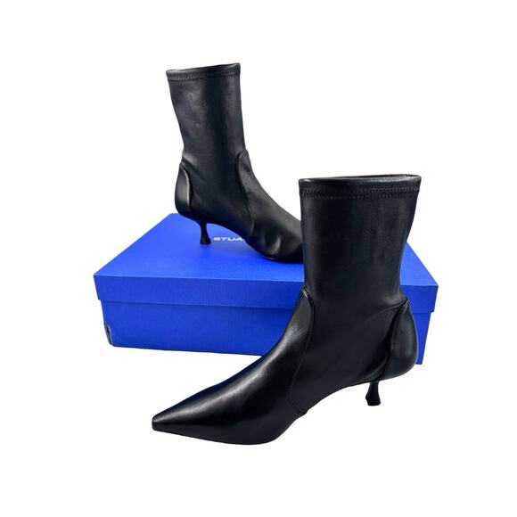 Stuart Weitzman $650 NAOMI 50 Ankle Booties Sz 6 NIB Black Nappa Leather Kitten - Picture 2 of 16